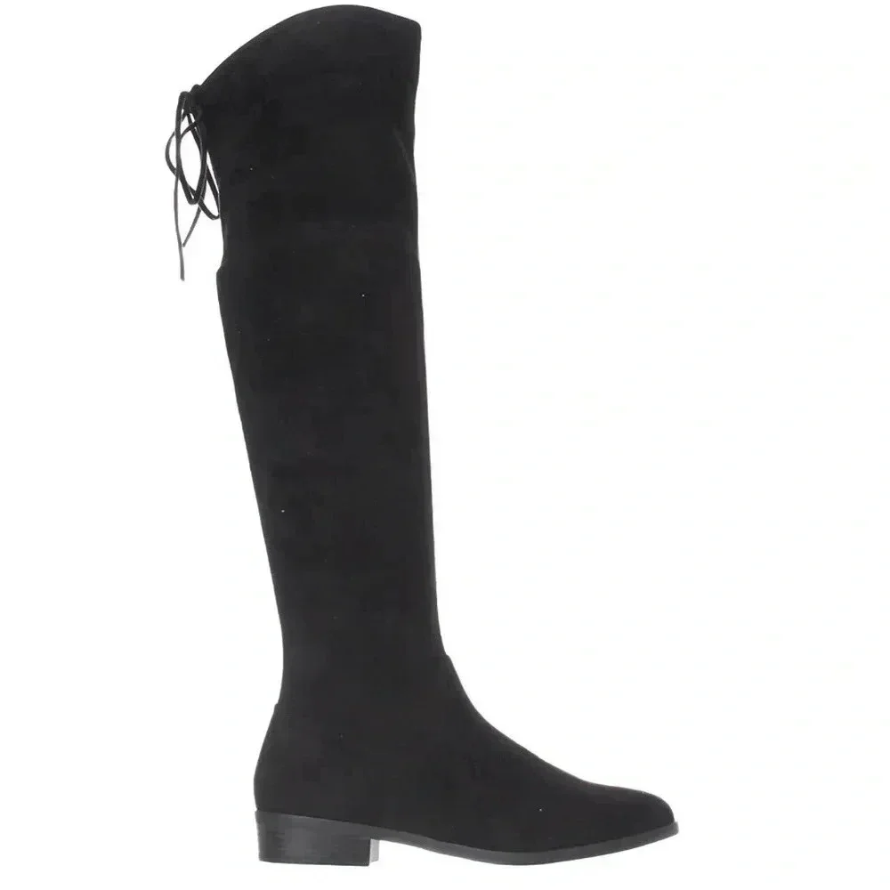INC | Immanie Over-The-Knee Zippered Tie Slouchy Black Flat 7.5 Boots